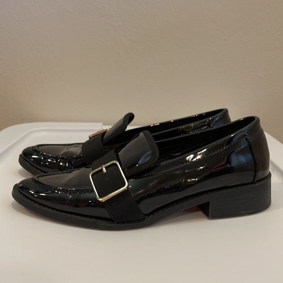 Zara Trafaluc Black Gold Buckle Slip On Loafers - Picture 2 of 8